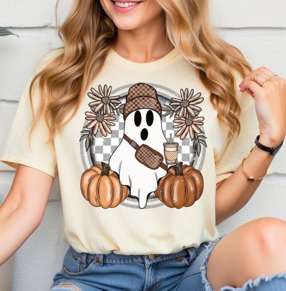 Cute Ghost Halloween Shirt Pumpkin Spice Coffee Tee Spooky Season Fall